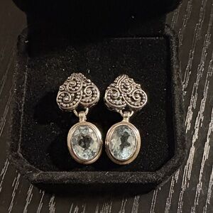 Silver earrings heart shape blue stone